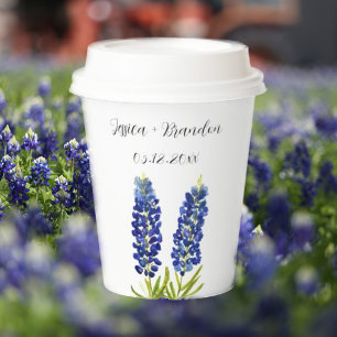 Vasos De Papel Bluebonnets Watercolor Flor azul Boda floral