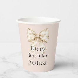 Vasos De Papel Blush Cream Hearts Bows Birthday
