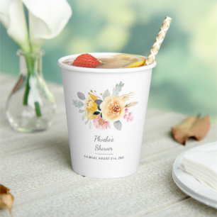Vasos De Papel Blush de primavera floral acuarela rosa dorado per