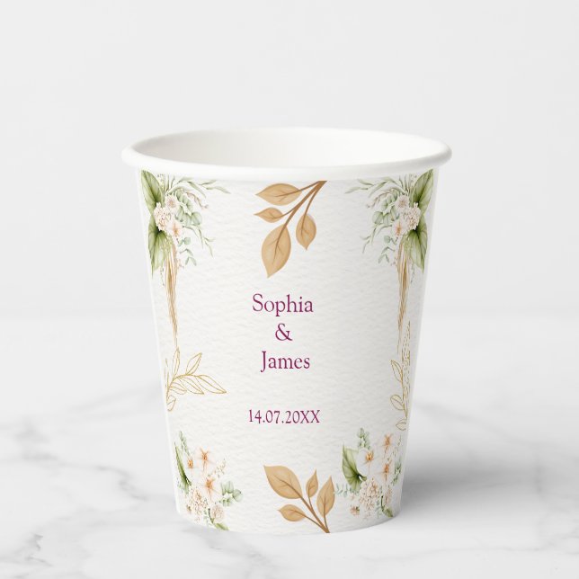 Vasos De Papel Blush Floral Gold Geometric wedding (Anverso)