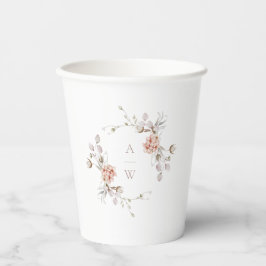 Vasos De Papel Blush Floral Monogram Wedding Paper Cup 