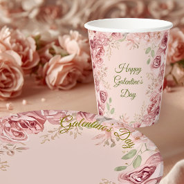 Vasos De Papel Blush Garden Roses Galentine Brunch Table Florals