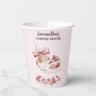 Vasos De Papel Blush Patisserie Cafe Marca Personalizada