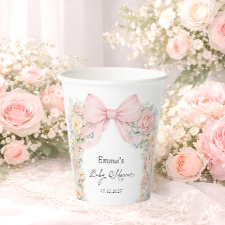 Vasos De Papel Blush Pink Bow Garden Baby Shower