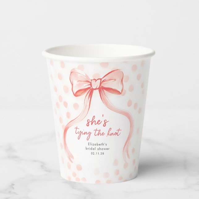 Vasos De Papel Blush Pink Bow Whimsical Minimalist Bridal Shower (Anverso)