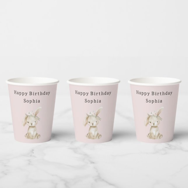 Vasos De Papel Blush Pink Flowers Bunny Birthday (Multi)