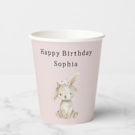 Vasos De Papel Blush Pink Flowers Bunny Birthday