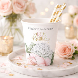 Vasos De Papel Blush Pink Peony Floral 18th Birthday 