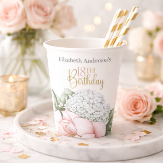 Vasos De Papel Blush Pink Peony Floral 18th Birthday 