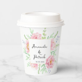 Vasos De Papel Boda acuarela de peonía rosa 