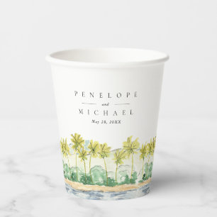 Vasos De Papel Boda Acuarela Tropical de Palmeras de Playa