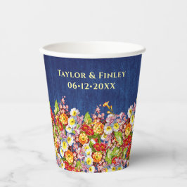 Vasos De Papel Boda azul de la Marina de Primrose floral vintage