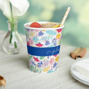 Vasos De Papel Boda azul marino rosa salvaje bosque perenne
