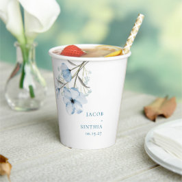 Vasos De Papel Boda Azul Polvoriento Chic Elegante Moderno