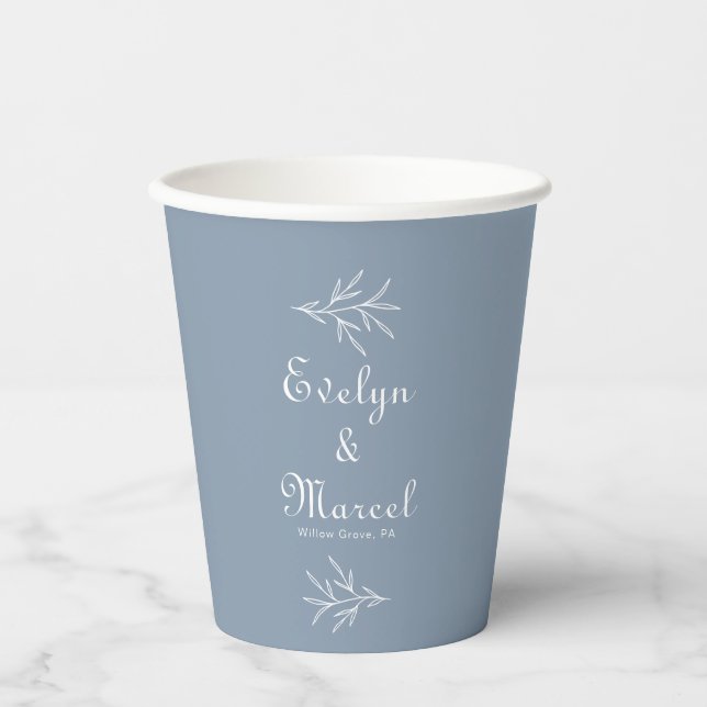 Vasos De Papel Boda azul turbio mínimo formal (Anverso)