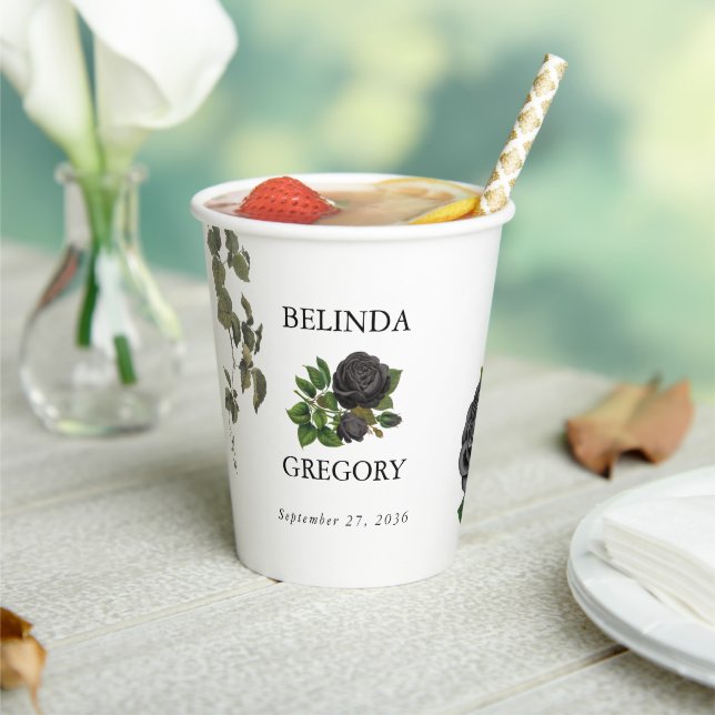 Vasos De Papel Boda blanco de Rosas negros de Halloween góticos (in situ)