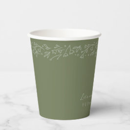 Vasos De Papel Boda Bohemiana con Jardín Floral Verde Salvia