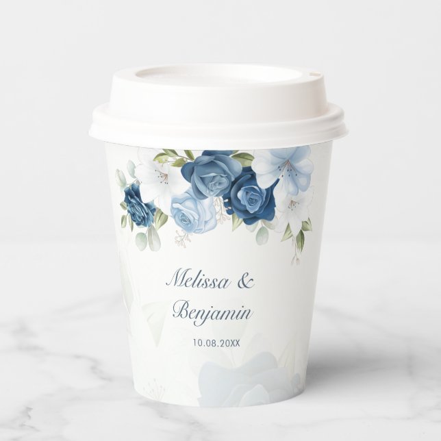 Vasos De Papel Boda botánico Dusty Blue Floral (Anverso)