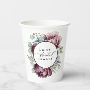 Vasos De Papel Boda campestre de Floral de Borgoña y Ciruela