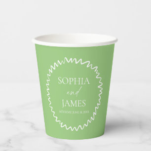 Vasos De Papel Boda caprichosa con borde ondulado de color verde 