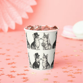 Vasos De Papel Boda caprichosa de Corgi en blanco y negro