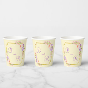 Vasos De Papel Boda casual de marco de flor de doble monograma
