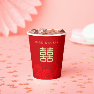 Vasos De Papel Boda chino bilingüe de doble felicidad