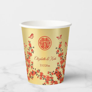 Vasos De Papel Boda chino Personalizado de ceremonia de té cereza