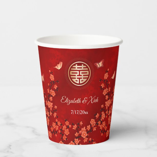 Vasos De Papel Boda chino Personalizado de ceremonia de té cereza (Reverso )