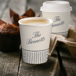 Vasos De Papel Boda Clásica con Letra Navy y Crema