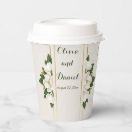 Vasos De Papel Boda con Magnolia Elegante y Marco Dorado