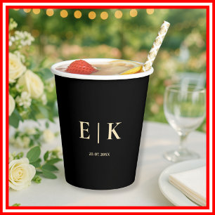 Vasos De Papel Boda con Monograma Amarillo y Negro Manteca