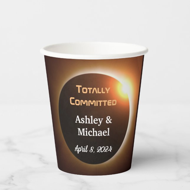 Vasos De Papel Boda con tema de eclipse totalmente comprometida (Anverso)