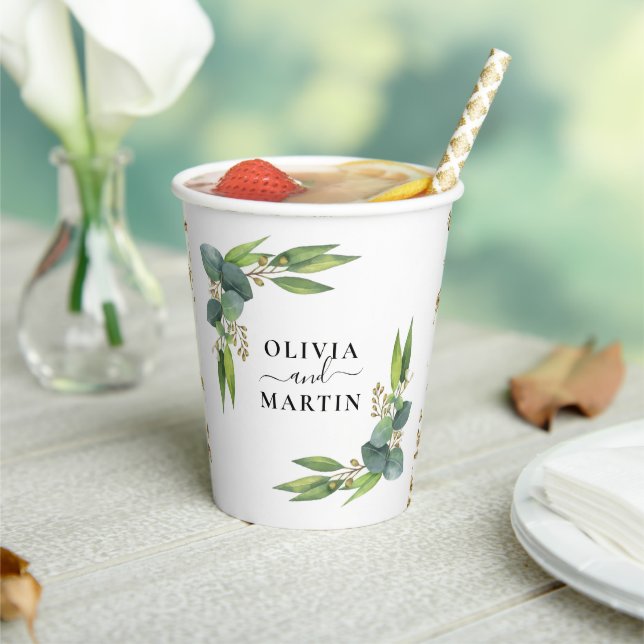 Vasos De Papel Boda con vegetación de eucalipto (in situ)