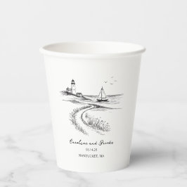 Vasos De Papel Boda Costera Dibujada a Mano en Blanco y Negro