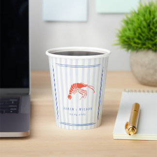 Vasos De Papel Boda Costera Langosta Roja Azul Rayada Retro