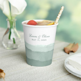 Vasos De Papel Boda de acuarela de color naranja verde sabio | Du