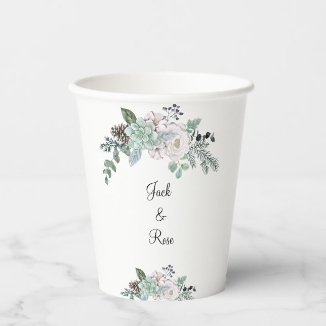 Vasos De Papel Boda de acuarela de invierno (Anverso)