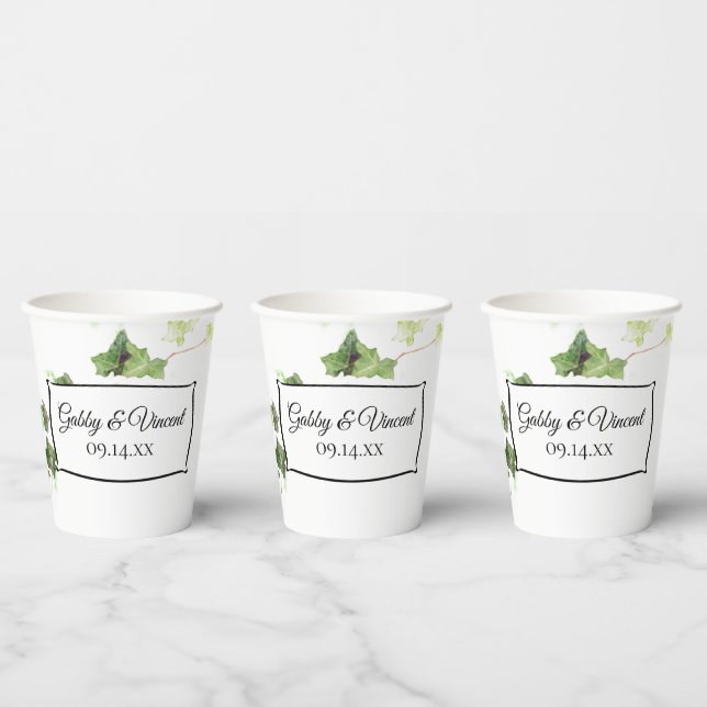 Vasos De Papel Boda de acuarela de marfil verde inglés (Multi)