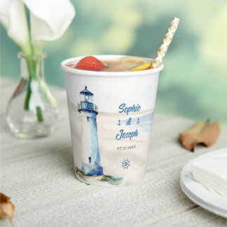 Vasos De Papel Boda de acuarela en la costa de Nueva Inglaterra