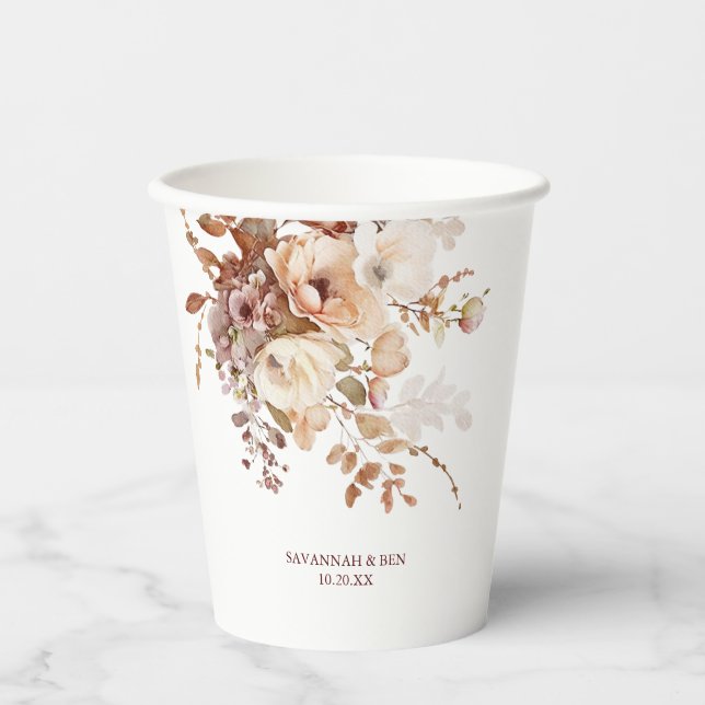 Vasos De Papel Boda de acuarela floral botánica (Anverso)