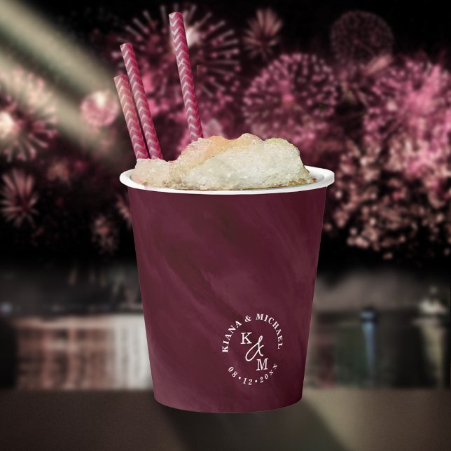 Vasos De Papel Boda de acuarela moderna Borgoña ID816 (Subido por el creador)