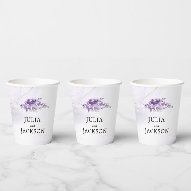 Vasos De Papel Boda de acuarela personalizada Lavender (Multi)