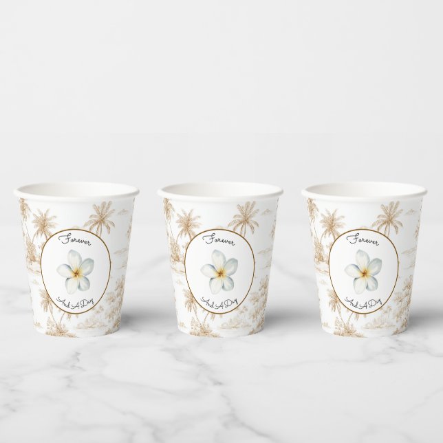 Vasos De Papel Boda de árboles de palma de isla tropical marrón c (Multi)