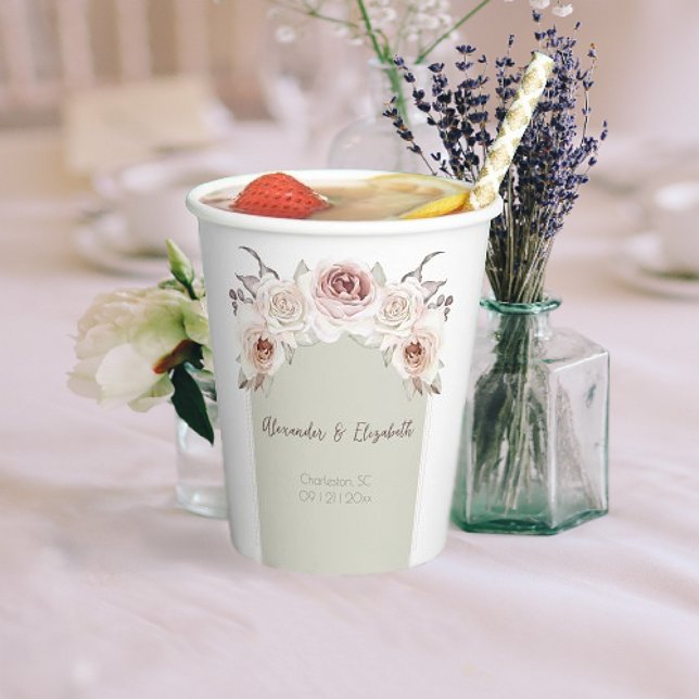 Vasos De Papel Boda de Arco Rosa bohemio (Bohemian Rose Arch Wedding Paper Cups)