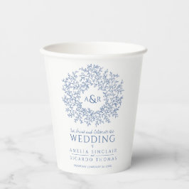 Vasos De Papel Boda de arte en monograma de hojas dibujadas a man