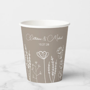 Vasos De Papel Boda de Beige Wildflower Bohemira