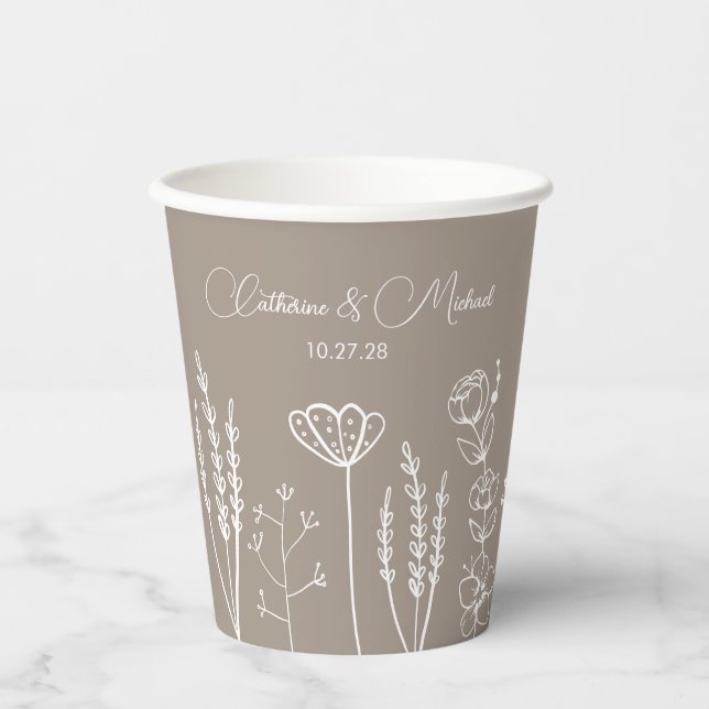 Vasos De Papel Boda de Beige Wildflower Bohemira (Anverso)