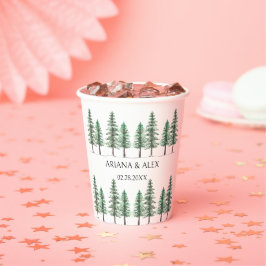 Vasos De Papel Boda de bosque de pino acuarela