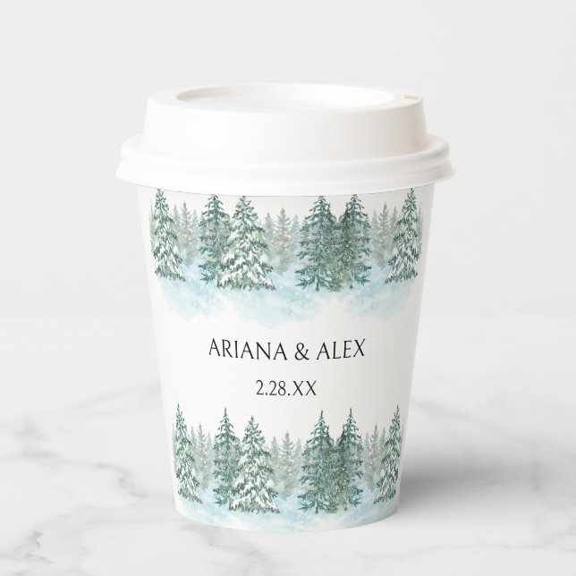 Vasos De Papel Boda de bosque de pino acuarela (Anverso)